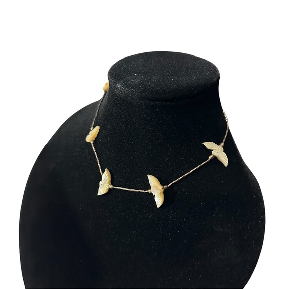 Antique Art Deco Sterling Silver Carved Shell MOP Bird  Antique Art Deco Sterling Silver Carved Shell MOP Bird Fetish Necklace Southwest